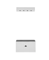 Shoe bench with two lockers, white wooden shoe rack with coat rack, Entryway Bench