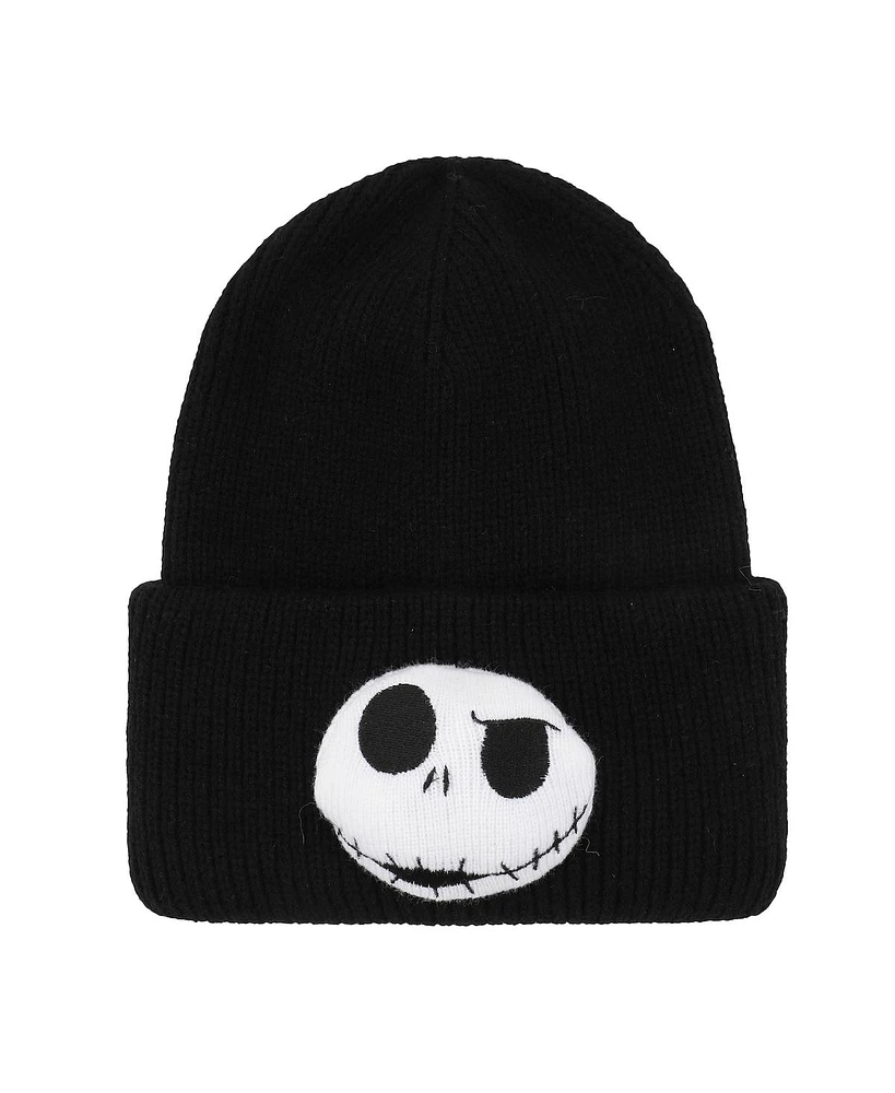 Nightmare Before Christmas Men's 3D Plush Jack Skellington Character Head Black Cuff Beanie