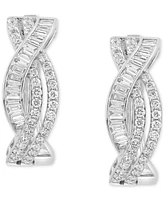 Effy Diamond Round & Baguette Twist Style Small Hoop Earrings (1-1/6 ct. t.w.) in 14k White Gold, 0.6"