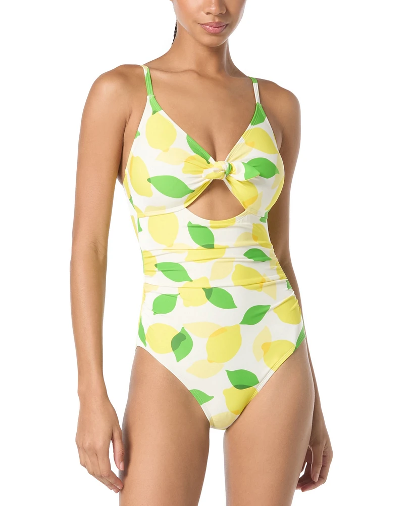 Kate Spade Women's Lemon-Print Tie-Front Shirred One-Piece Swimsuit, Exclusively at Macy's