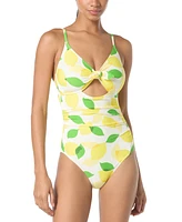Kate Spade Women's Lemon-Print Tie-Front Shirred One-Piece Swimsuit, Exclusively at Macy's