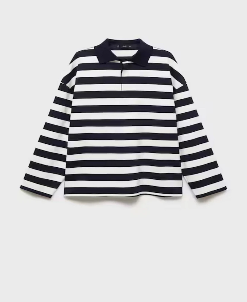 Mango Women's Striped Polo-Neck Sweatshirt