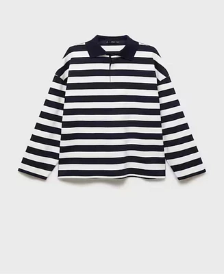Mango Women's Striped Polo-Neck Sweatshirt