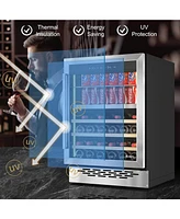 Jinjunye 24Inch Wine Cooler, Dual Zone Wine and Beverage Refrigerator, 84Can+28Bottle, Temp Control, Adjustable Shelves
