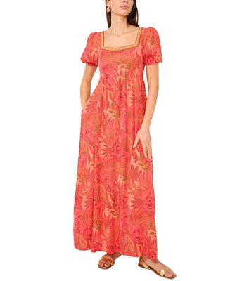 Vince Camuto Women's Printed Square-Neck Maxi Dress