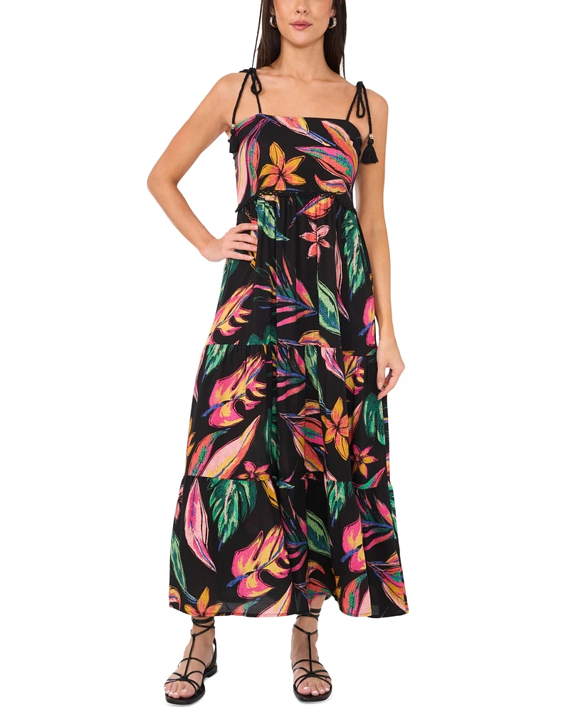 Vince Camuto Women's Printed Rope-Strap Tiered Maxi Dress