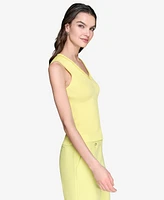 Karl Lagerfeld Paris Women's Embellished V-Neck Ribbed Knit Sleeveless Top
