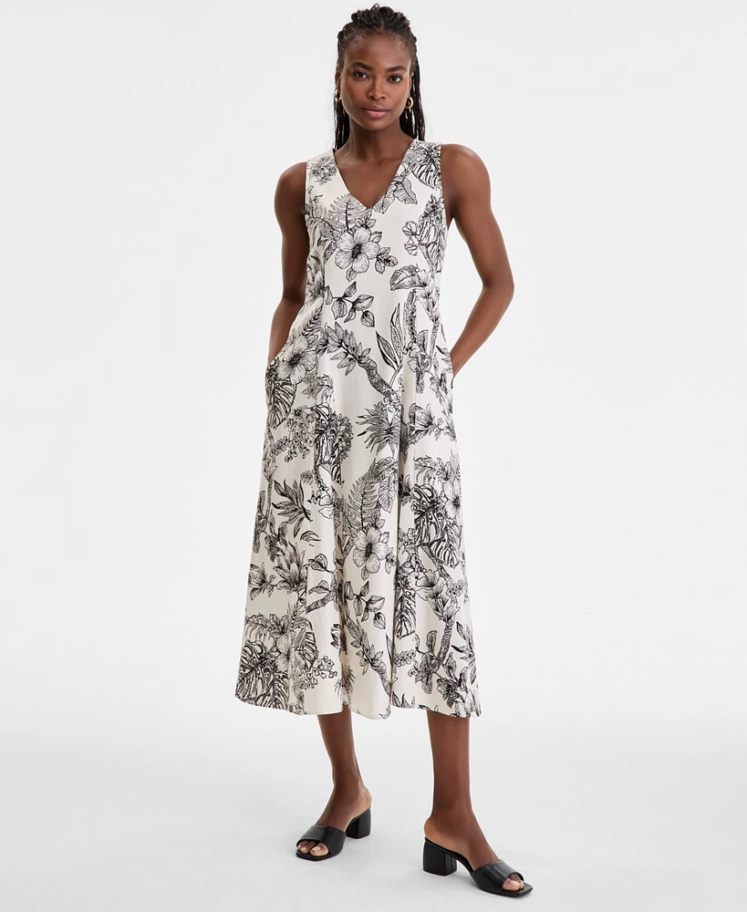 London Times Women's Godet Floral-Print V-Neck A-Line Dress