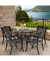 Gymax 5PCS Cast Aluminum Patio Bistro Set Outdoor Dining Table & Chair Furniture Set