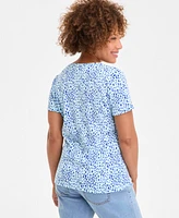 Style & Co Petite Spring Spots Short-Sleeve Knit Henley, Exclusively at Macy's