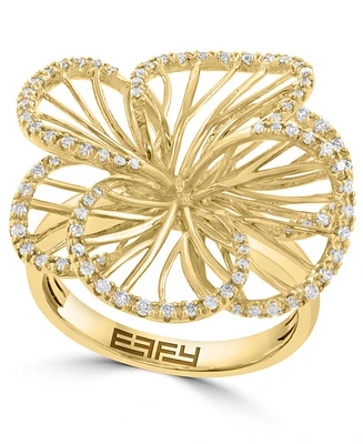 Effy Diamond Border Openwork Flower Statement Ring (3/8 ct. t.w.) in 14k Gold