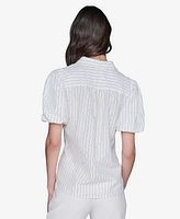 Karl Lagerfeld Paris Women's Striped Studded Button-Front Shirt
