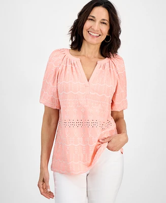 Style & Co Women's Eyelet Split-Neck Blouse, Exclusively at Macy's