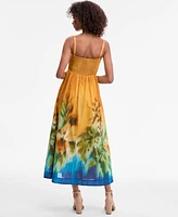 Tahari Asl Women's Ruched-Bodice Border-Print Midi Dress