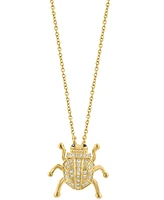 Effy White Diamond (1/6 ct. t.w.) & Black Diamond Accent Beetle Pendant Necklace in 14k Gold, 17" + 1" extender