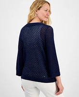 Style & Co Women's Cotton Open-Knit 3/4-Sleeve Sweater, Exclusively at Macy's