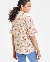 Style & Co Petite Madison Ditsy Shine Camp Shirt, Exclusively at Macy's