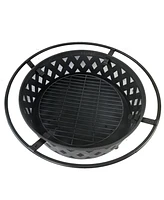Diamond Mesh Round Fire Pit with Cover, Poker, and Accessories