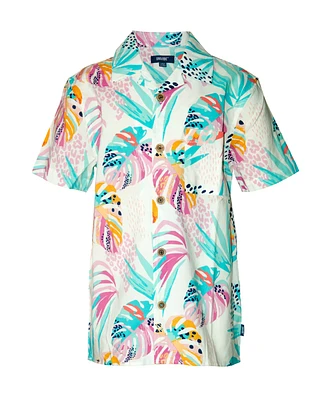 Univibe Big Boys Leopard Floral Print Short Sleeve Woven Shirt