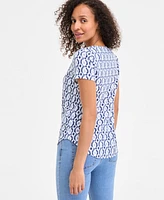 Style & Co Petite Dyed Geo Perfect V-Neck Tee, Exclusively at Macy's