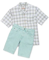 Scotch Soda Mens Checked Short Sleeve Shirt Denim Shorts