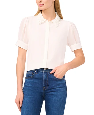 CeCe Women's Embellished Puff-Sleeve Shirt