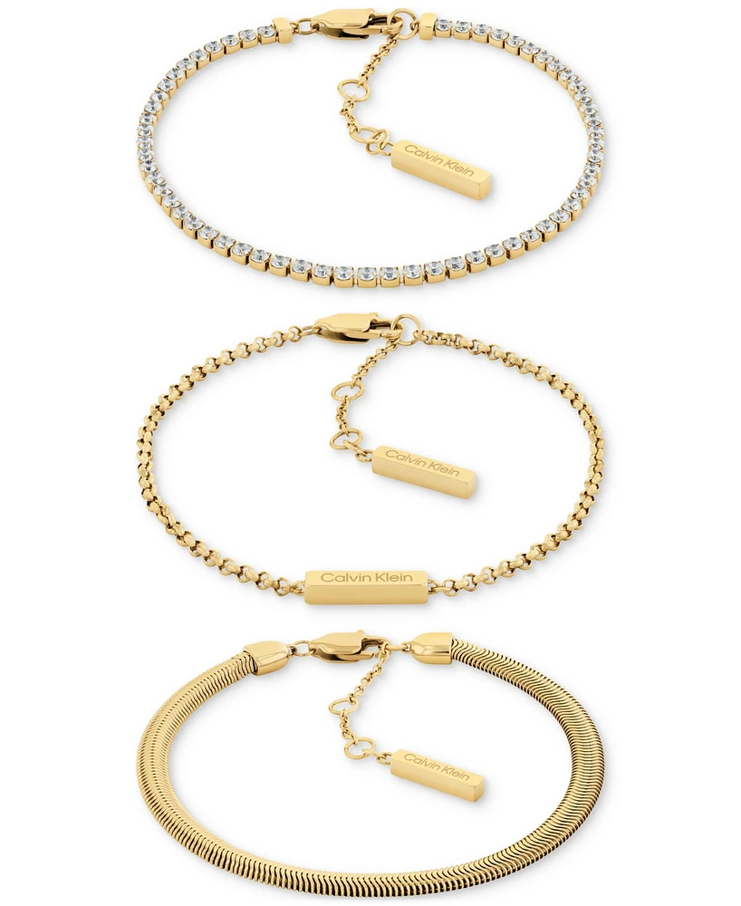 Calvin Klein Stainless Steel 3-Pc. Set Crystal Mixed Chain Bracelets