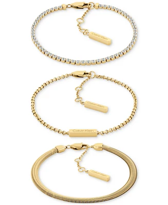 Calvin Klein Stainless Steel 3-Pc. Set Crystal Mixed Chain Bracelets