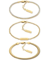 Calvin Klein Stainless Steel 3-Pc. Set Crystal Mixed Chain Bracelets