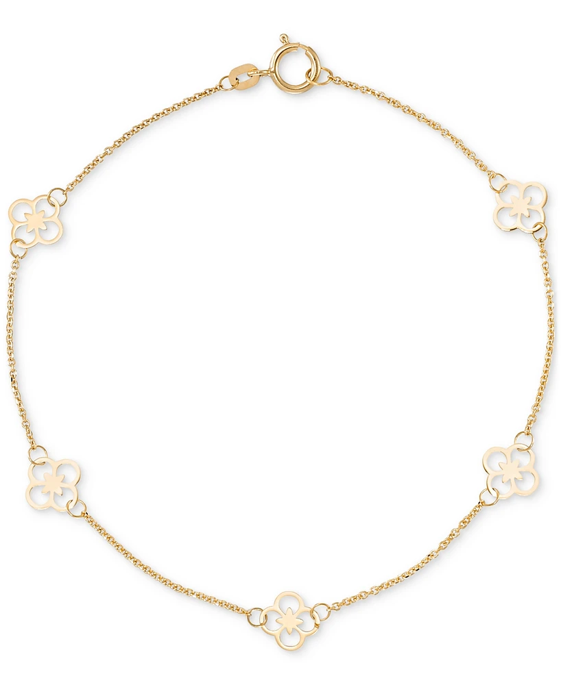 Polished Openwork Clover Station Link Bracelet in 10k Gold