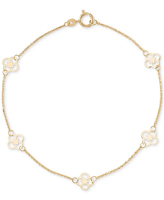 Polished Openwork Clover Station Link Bracelet in 10k Gold