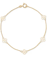Polished Openwork Clover Station Link Bracelet in 10k Gold
