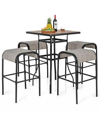 Gymax -Piece Patio Dining Set w/ Umbrella Hole Metal Frame & Breathable Fabric Seat
