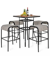 Gymax -Piece Patio Dining Set w/ Umbrella Hole Metal Frame & Breathable Fabric Seat