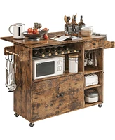 Rolling Kitchen Island Cart with Drop-Leaf and Wine Rack