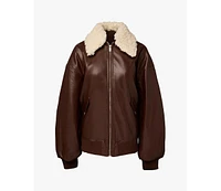 WeWoreWhat Women's Faux Sherpa Collar Bomber Jacket