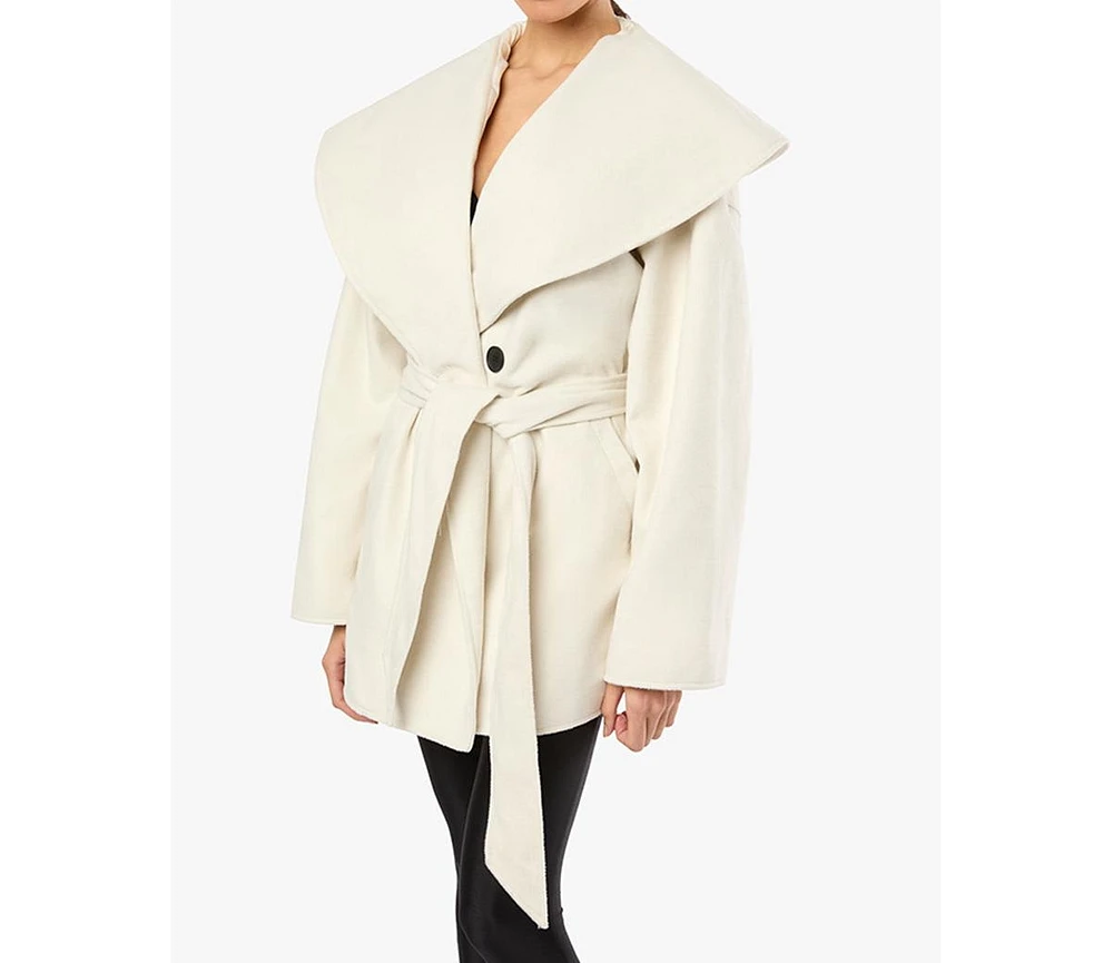 WeWoreWhat Women's Shawl Collar Wool Coat