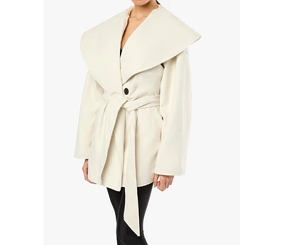 WeWoreWhat Women's Shawl Collar Wool Coat