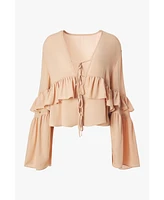 WeWoreWhat Women's Ruffle Tie Front Top