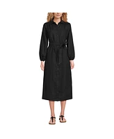 Lands' End Women's Linen Long Sleeve Midi Shirt Dress