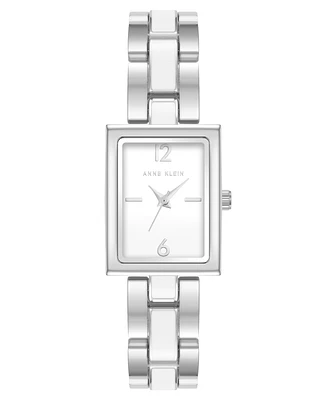 Anne Klein Women's Quartz Rectangular White Enamel and Silver-Tone Metal Alloy Watch, 22mm