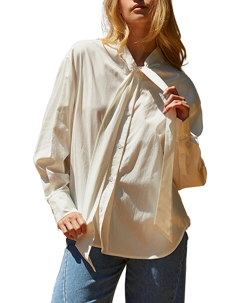 Crescent Women's Blaire Neck Tie Button Up Blouse