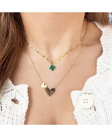 The Lovery Malachite Clover Charm 14K Gold