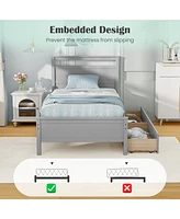 Twin Wooden Bed Frame with 2 Drawers for Teens and Adults