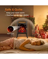 Cowsar 16" Electric Heater Fireplace, Freestanding All-Metal Stove with Remote Control, 500W/1500W Heat Settings