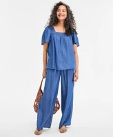 Style & Co Petite Flutter-Sleeve Chambray Top, Exclusively at Macy's