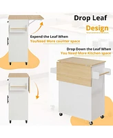 Rolling Kitchen Island Table with Drop Leaf Storage Cabinet, Drawer