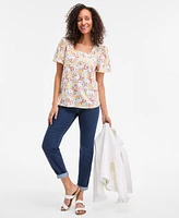 Style & Co Petite Madison Ditsy Square-Neck Top, Exclusively at Macy's