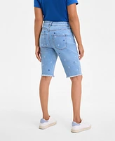Women's Embroidered Mid-Rise Denim Bermuda Shorts, Exclusively at Macy's