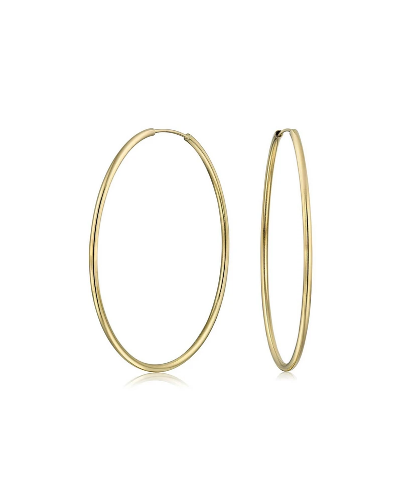 Bling Jewelry Timeless Minimalist Endless Continuous Lightweight Simple Thin 2-3mm Tube Hoop Earrings Gold Plated Finish 1.75,2